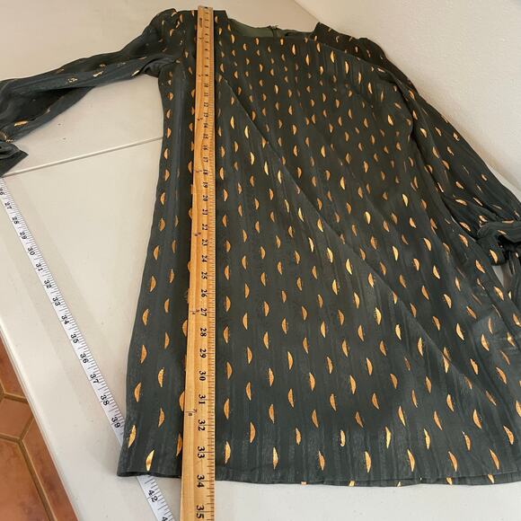 Banana Republic Olive Green Gold lined Short Dress Sheer Sleeves size 2 Evening - Picture 12 of 13
